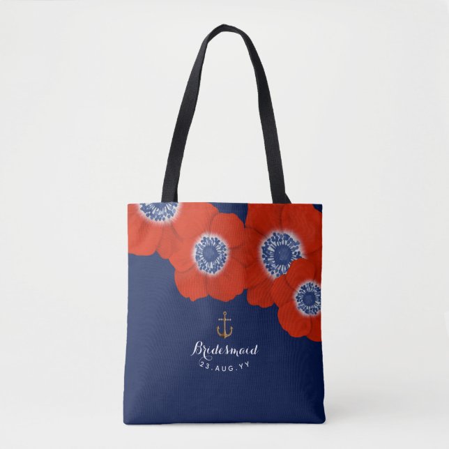 Tote Bag Nautique Marine & Red Anemones (Devant)