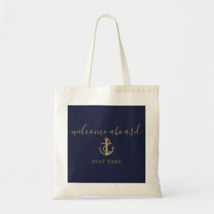 Tote Bag Nautique Nom du bateau Marine Blue Gold Welcome à 
