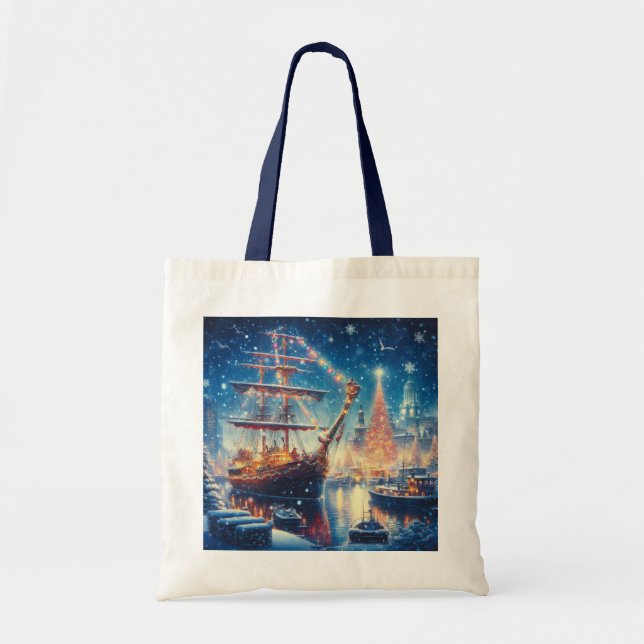 Tote Bag Navire à quai Noël/hiver (Devant)