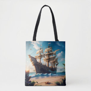 Tote Bag Navire pirate de plage tropicale