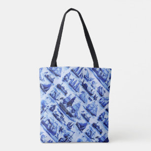 Tote Bag NAVIRES vintages, NAVIRES À VOILE, Bleu Marine