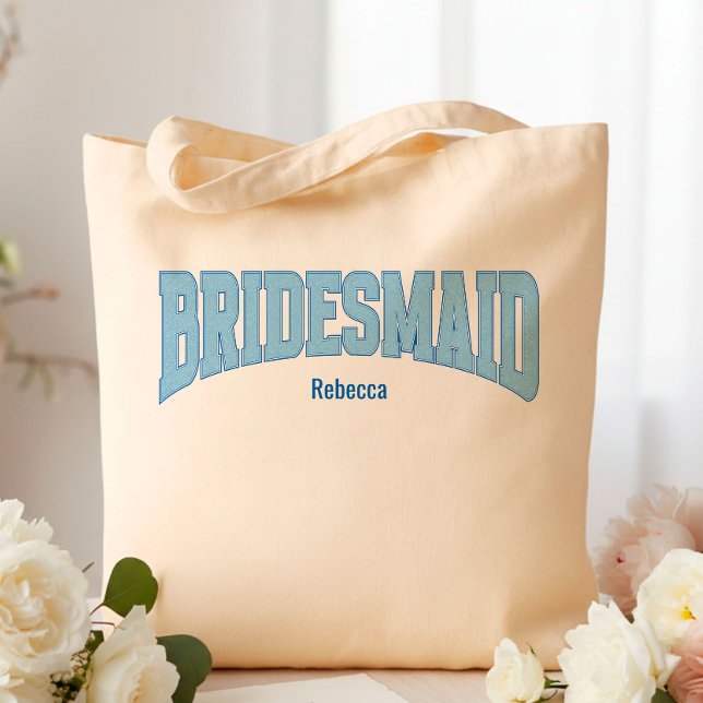 Tote Bag Navy + Blue Faux Glitter BRIDESMAID (Personalize with names, dates, locations or events)
