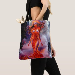 Tote Bag "Né de l'enfer" - Portrait de femme volcanique