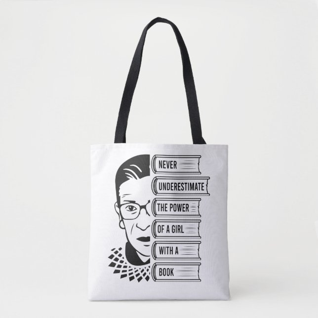 Tote Bag Ne jamais sous-estimer le pouvoir de la fille avec (Devant)