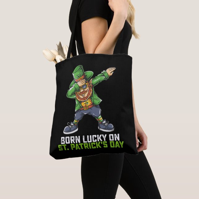 Tote Bag Né Lucky Sur St Patrick's Day Dabbing Birthday (De près)