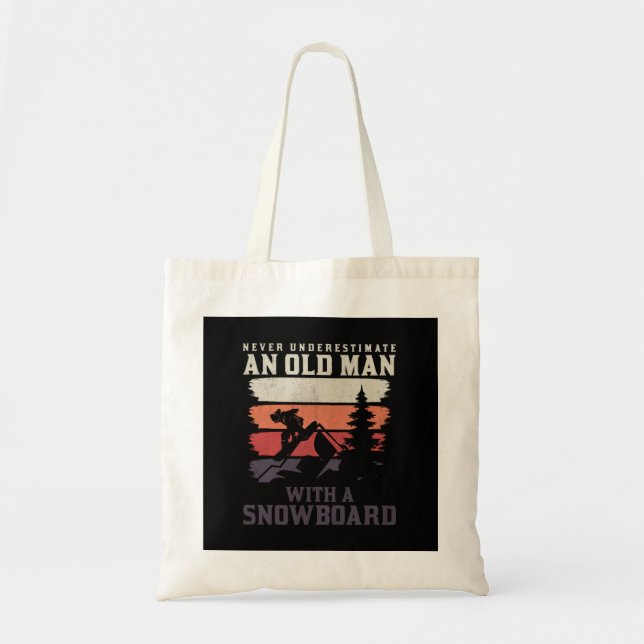 Tote Bag ne sous-estimez jamais un vieil homme avec un snow (Devant)