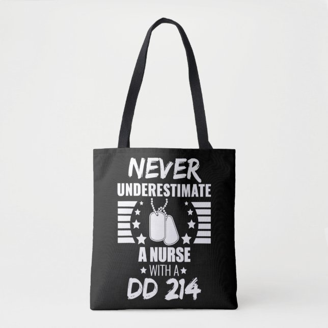 Tote Bag Ne sous-estimez jamais une infirmière DJ 214 Vétér (Devant)