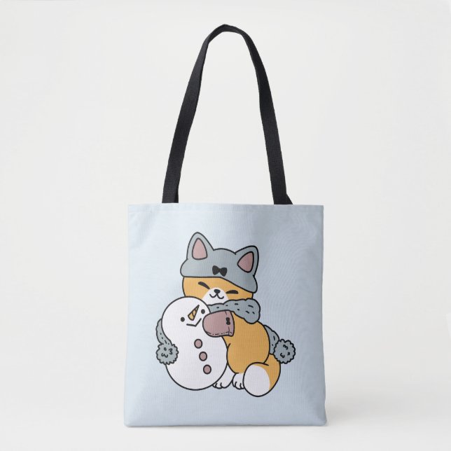 Tote Bag Neige beaucoup amusant Chat hiver vacances Design (Devant)
