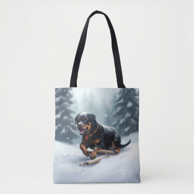 Tote Bag Neige de Noël Rottweiler hiver Oreiller (Devant)