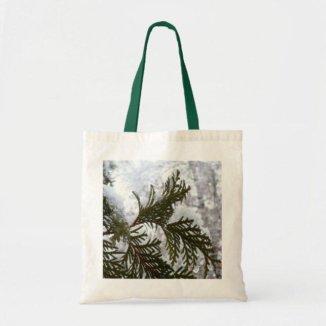 Tote Bag Neige sur les branches À feuillage persistant (Devant)