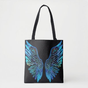 Tote Bag Neon Black and Blue Angel Wings