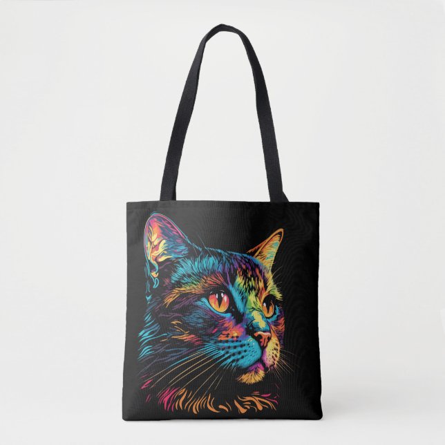 Tote Bag Neon Color Cat Face (Devant)