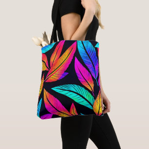 Tote Bag Neon Feather Motif Art Vibrant