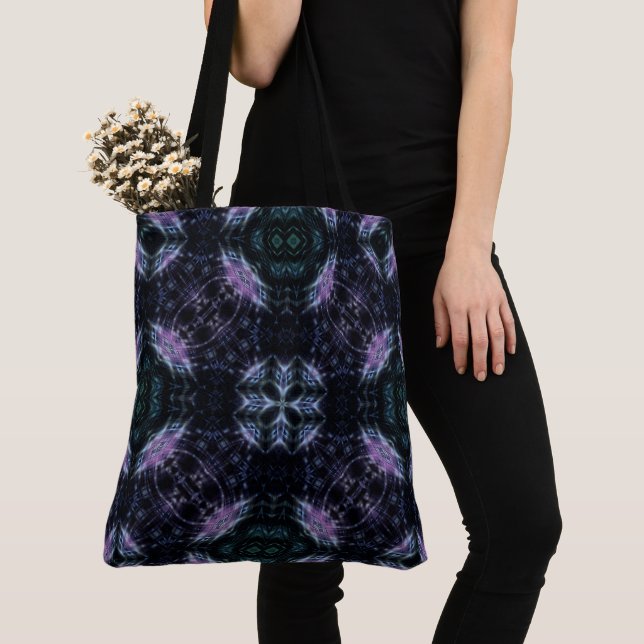 Tote Bag Neon Galaxy Mandala avec lumière futuriste (De près)