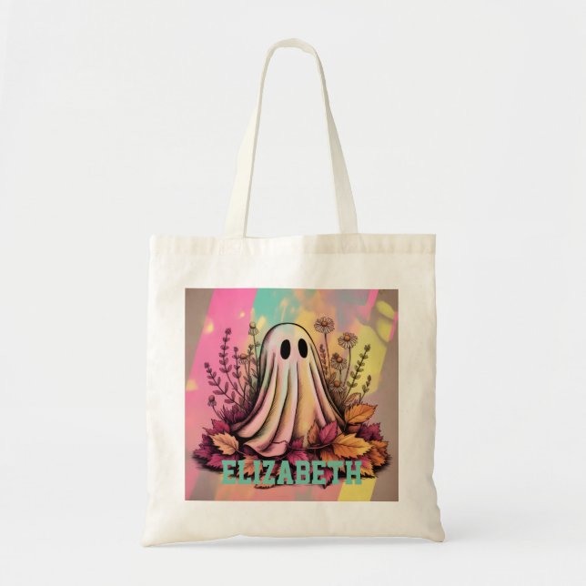Tote Bag Neon Halloween Ghost, Halloween Ghost, Halloween, (Devant)