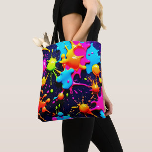 Tote Bag Neon Paint Splatter Art Abstrait