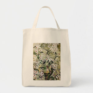 Tote Bag NEST D'OISEAU AVEC FLEURS DE PRINTEMPS Brown Blanc