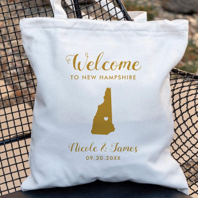 Tote Bag New Hampshire Carte Mariage Welcome Bag, Or (Créateur téléchargé)