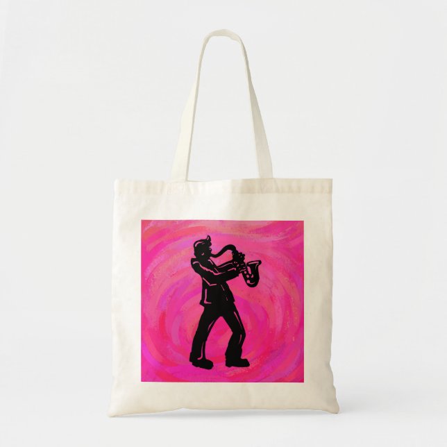 Tote Bag New York Boogie Nuits Saxophone Hot Pink (Devant)
