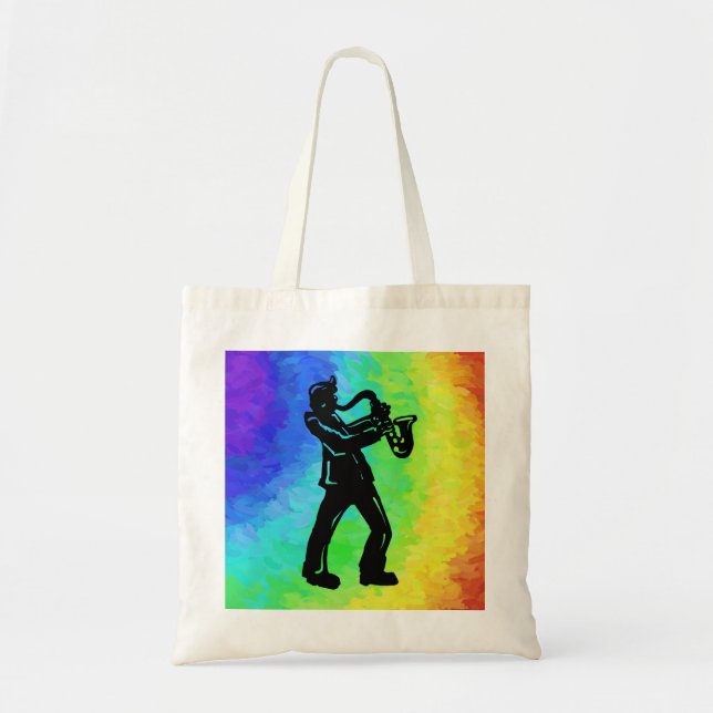 Tote Bag New York Boogie Nuits Saxophone Rainbow (Devant)