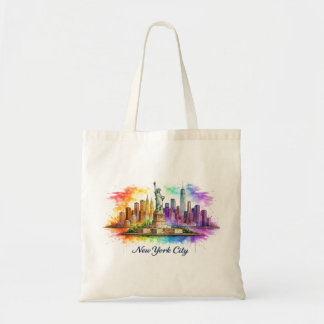Tote Bag New York City Rainbow Watercolor Skyline