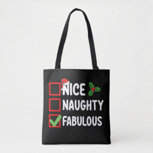 Tote Bag Nice Naughty Fabulous Funny Père Noël Liste de Noë