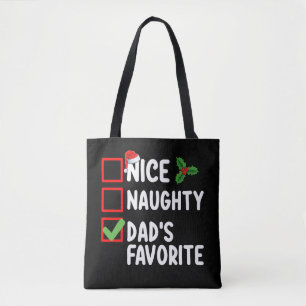 Tote Bag Nice Naughty Papa's Favorite Christmas List Famill