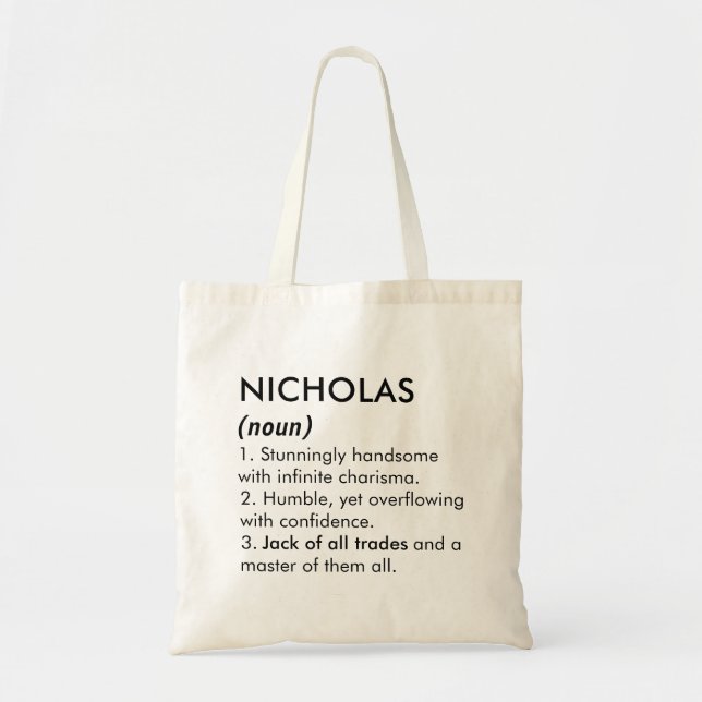 Tote Bag Nicholas name, Editable name, Custom name (Devant)