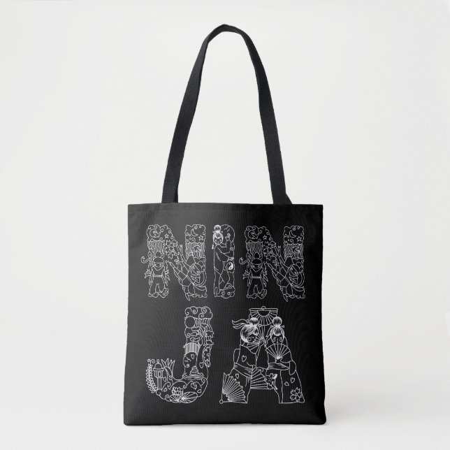 Tote Bag Ninja Beau Texte Blanc Sur Noir (Devant)
