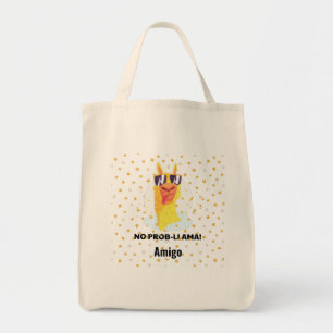 Tote Bag No-Prob-Llama Funny Cute Llama with Stars 
