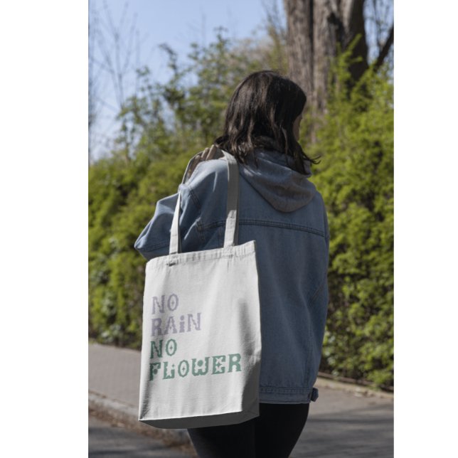 Tote Bag "No Rain No Flower" Super mignonne mauve Mint vert (Créateur téléchargé)