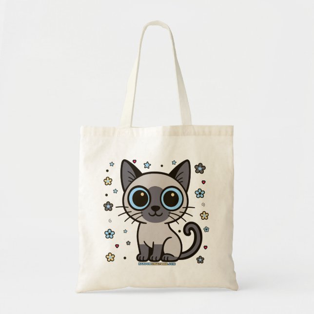 Tote Bag Noble Nora Floral Siamese Chat (Devant)