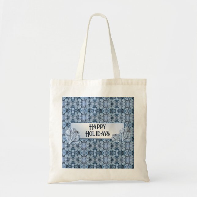 Tote Bag Noël Bleu Feuille Neige Vacances d'hiver (Devant)