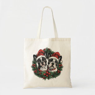 Tote Bag Noël Boston Terrier Chiens de vacances Wreath