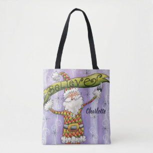 Tote Bag Noël Caricature mignonne, je crois en Père Noël