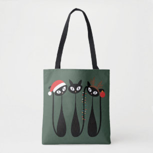 Tote Bag Noël Chats Moderne Rétro Classique du Milieu du Si