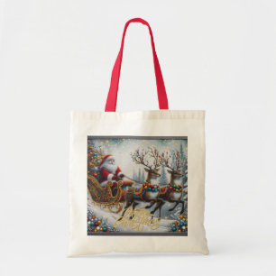 Tote Bag Noël classique/Vintage Père Noël & rennes