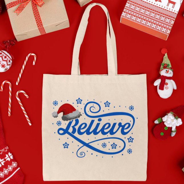 Tote Bag Noël Croire Père Noël - Père Noël Bleu (Créateur téléchargé)