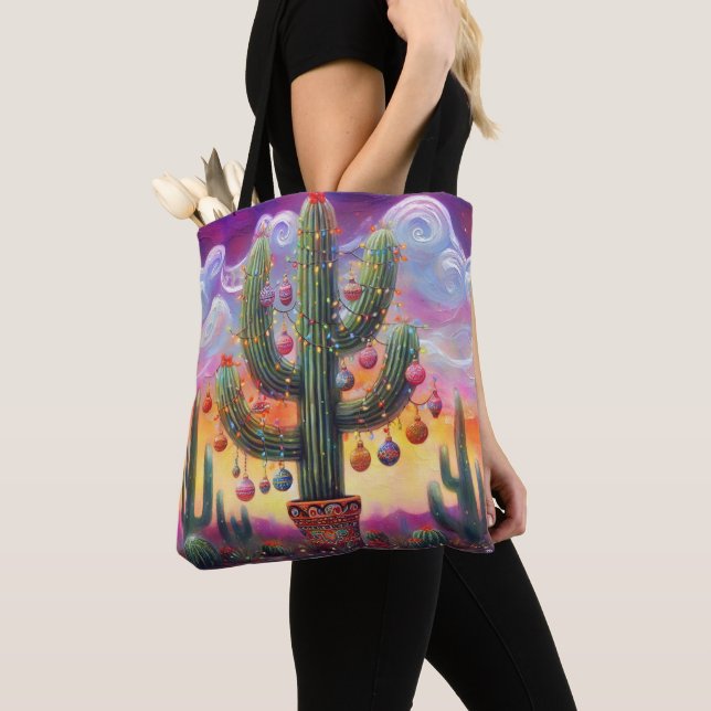 Tote Bag Noël dans le désert Sud-Ouest Saguaro Cactus (De près)
