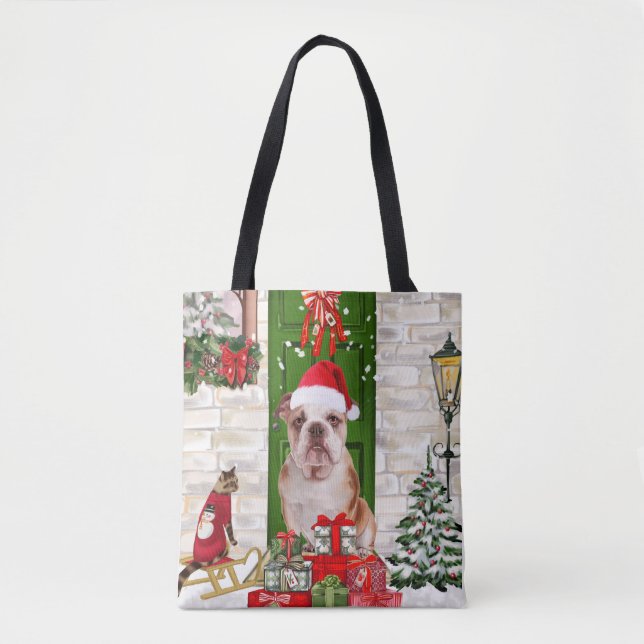 Tote Bag Noël de Bulldog anglais (Devant)