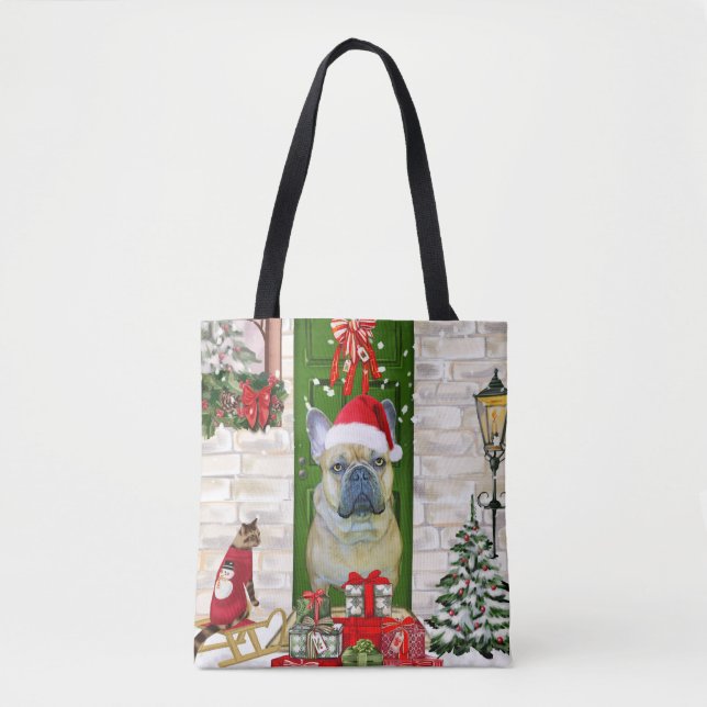 Tote Bag Noël des Bulldog français (Devant)