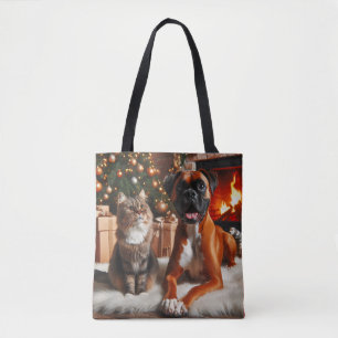 Tote Bag Noël des chiens et des chats de boxe
