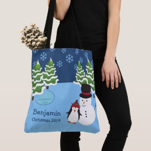 Tote Bag Noël des manchots et des motoneiges