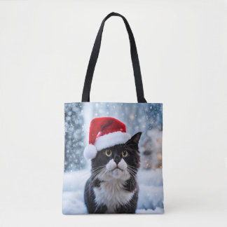 Tote Bag Noël du chat noir et blanc