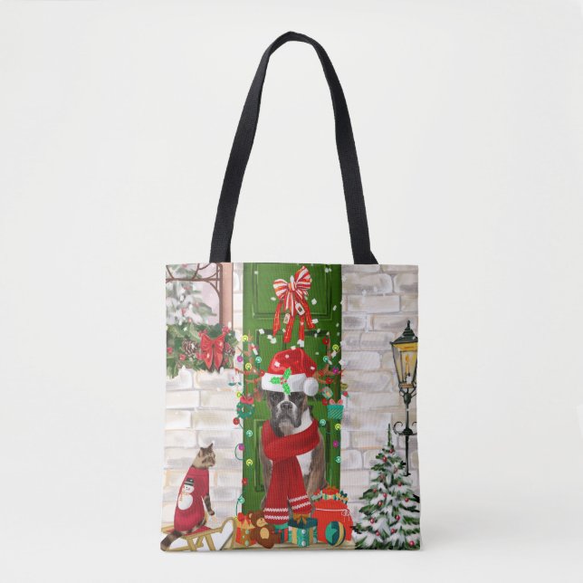 Tote Bag Noël du chien de boxe (Devant)