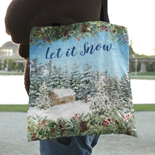 Tote Bag Noël en bois enneigé en hiver
