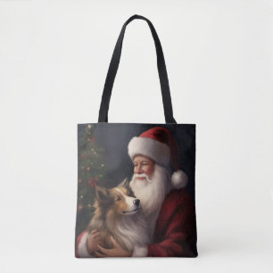 Tote Bag Noël festif de Shetland Sheepdog Père Noël