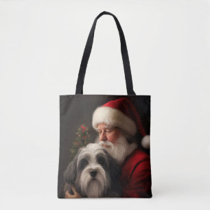 Tote Bag Noël festif du Père Noël du Terrier tibétain