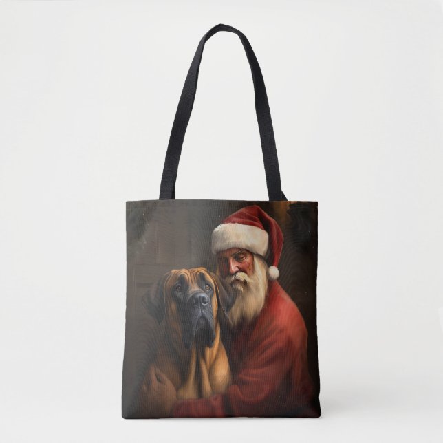 Tote Bag Noël festif Rhodesian Ridgeback Santa Claus (Devant)