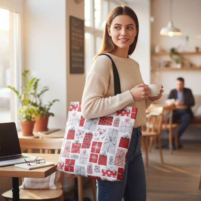 Tote Bag Noël Festif Rouge argent moderne Cadeaux (Créateur téléchargé)